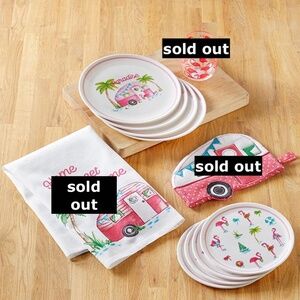 8  Tropical Paradise Pink Camper & Flamingo Melamine Dinner & Desert  PlateS New